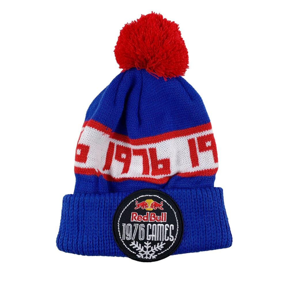 Red Bull 1976 Games Blue Beanie Pom Pom Knit Hat Blue Adults